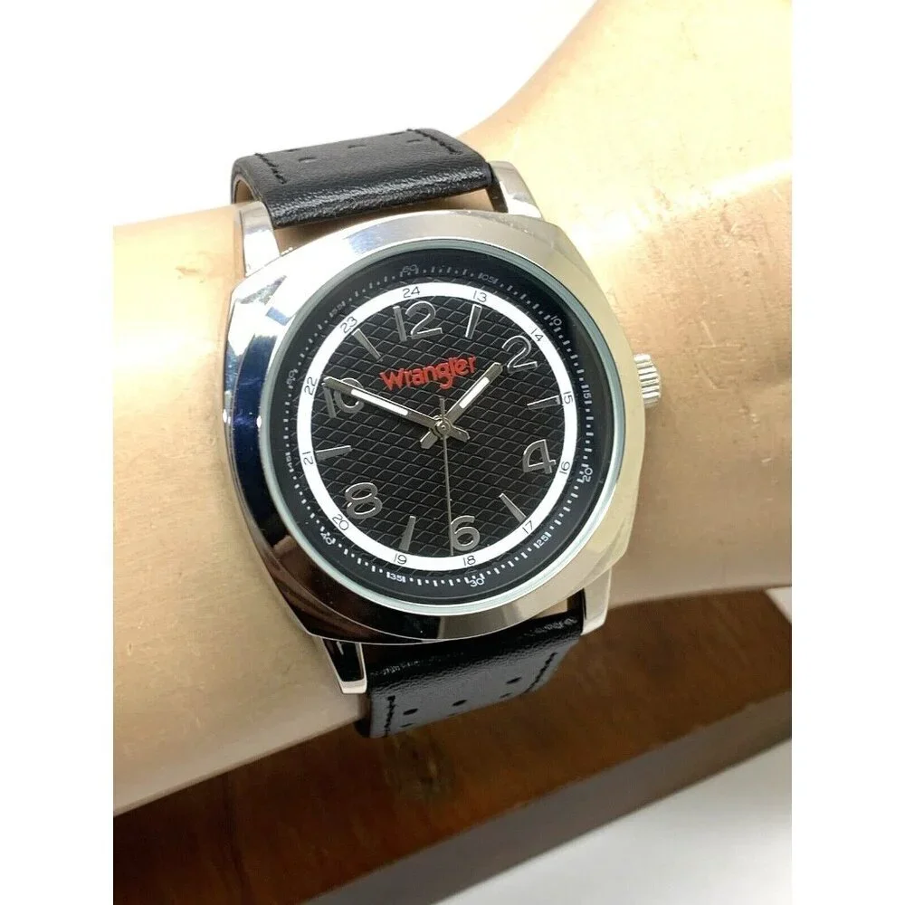 Wrangler Men's Watch WRT2501-1B Quartz Black Dial Leather Band 44mm